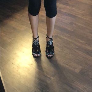 NW black white fringe heels from lulus